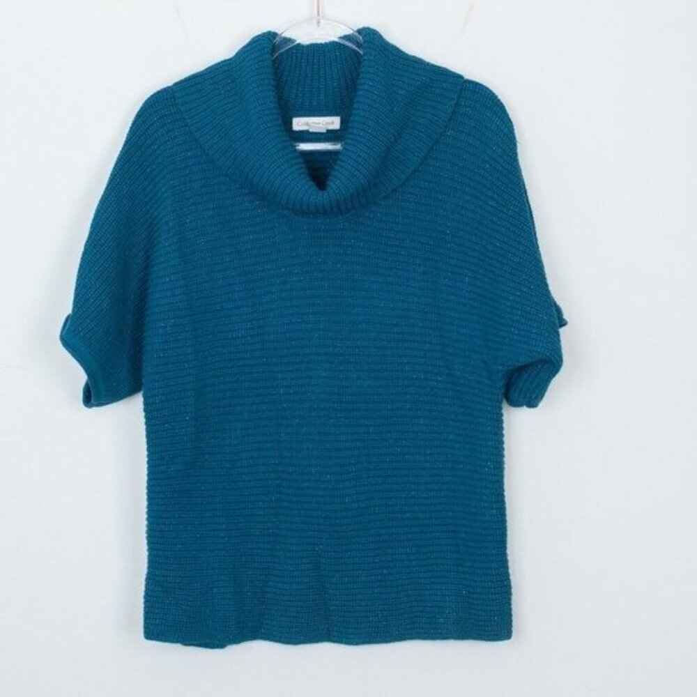 Coldwater Creek Womens Short Sleeve Cowl Neck Knit Sweater Size M Blue Office - Picture 3 of 8